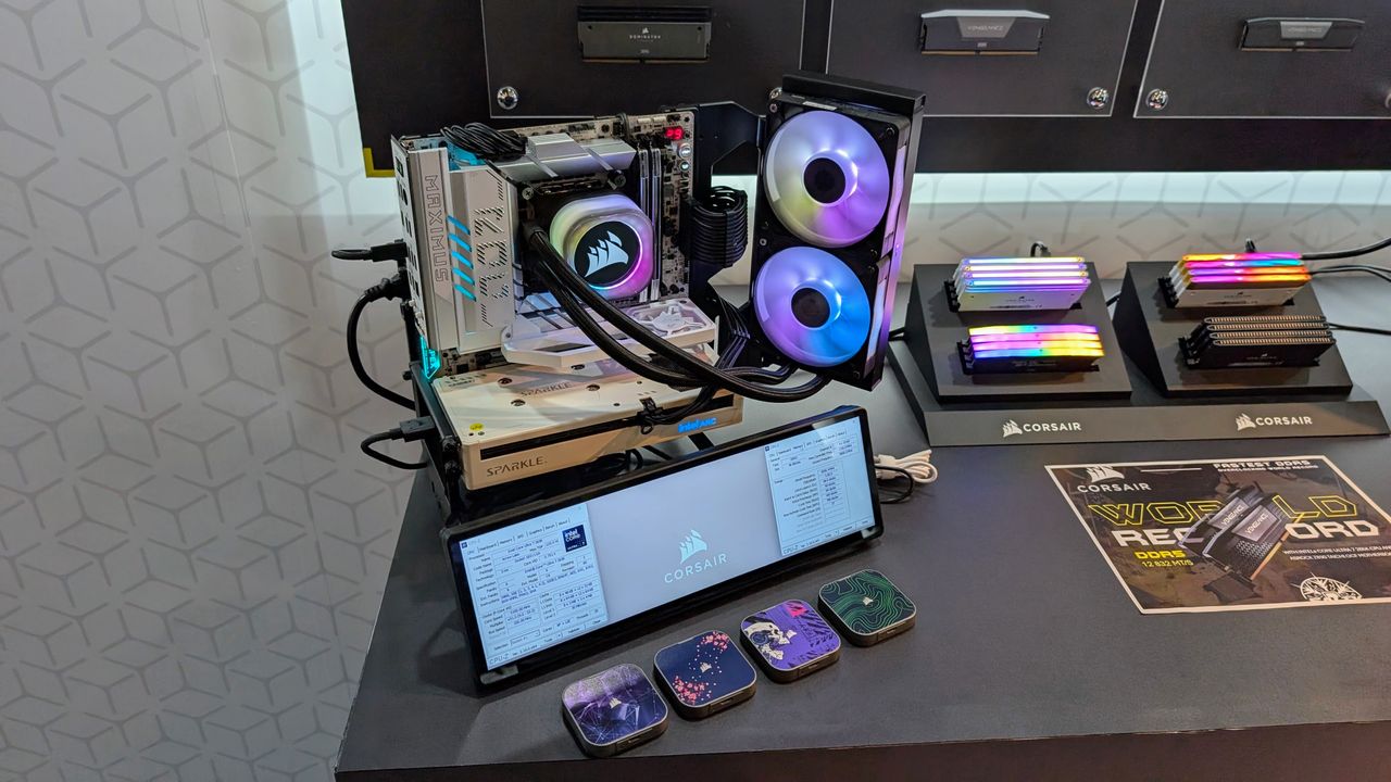 Corsair open air concept build using Corsair Xeneon Edge at Computex 2025
