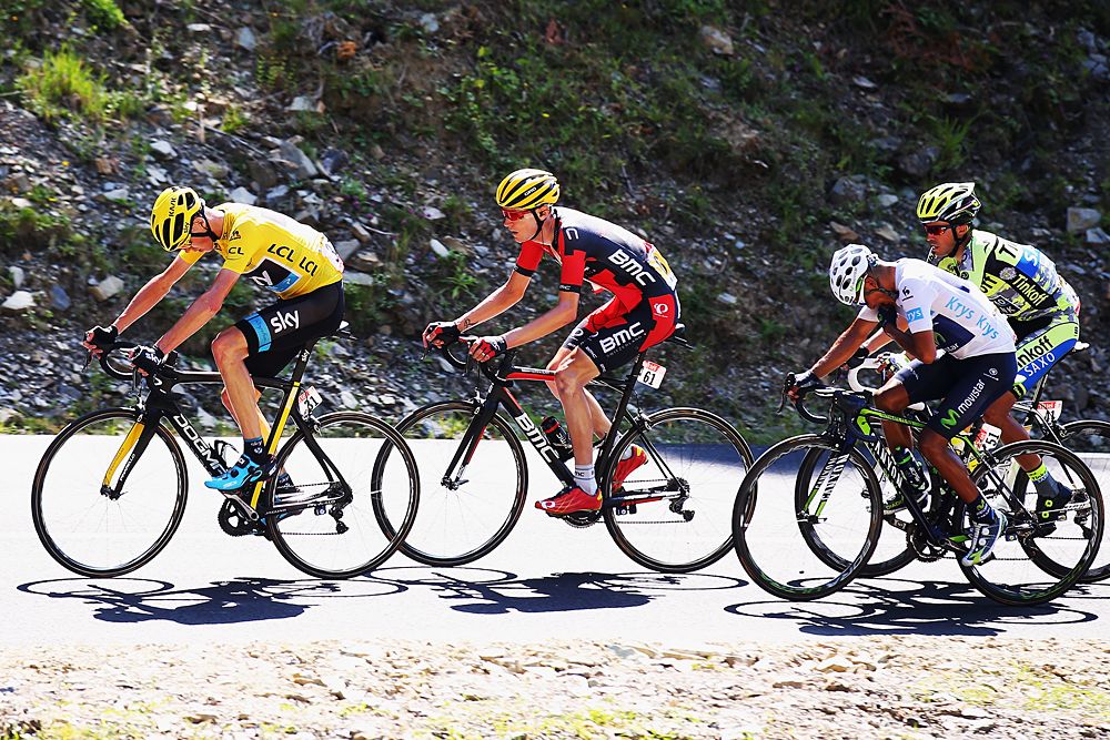 Tejay van Garderen (BMC) sits on Chris Froome's wheel