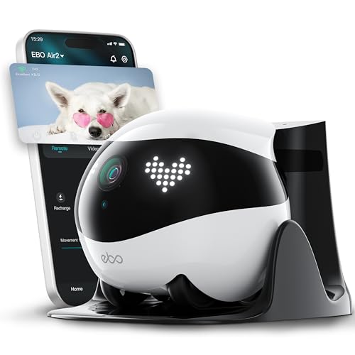 Enabot Ebo Air 2 Pet Camera Robot: 2k Home Robot, Movable Indoor Camera, Custom Facial Expression, Auto-Recharge, Battery-Operated, 2-Way Talk, Night Vision, 32gb Memory Card Inside (white)