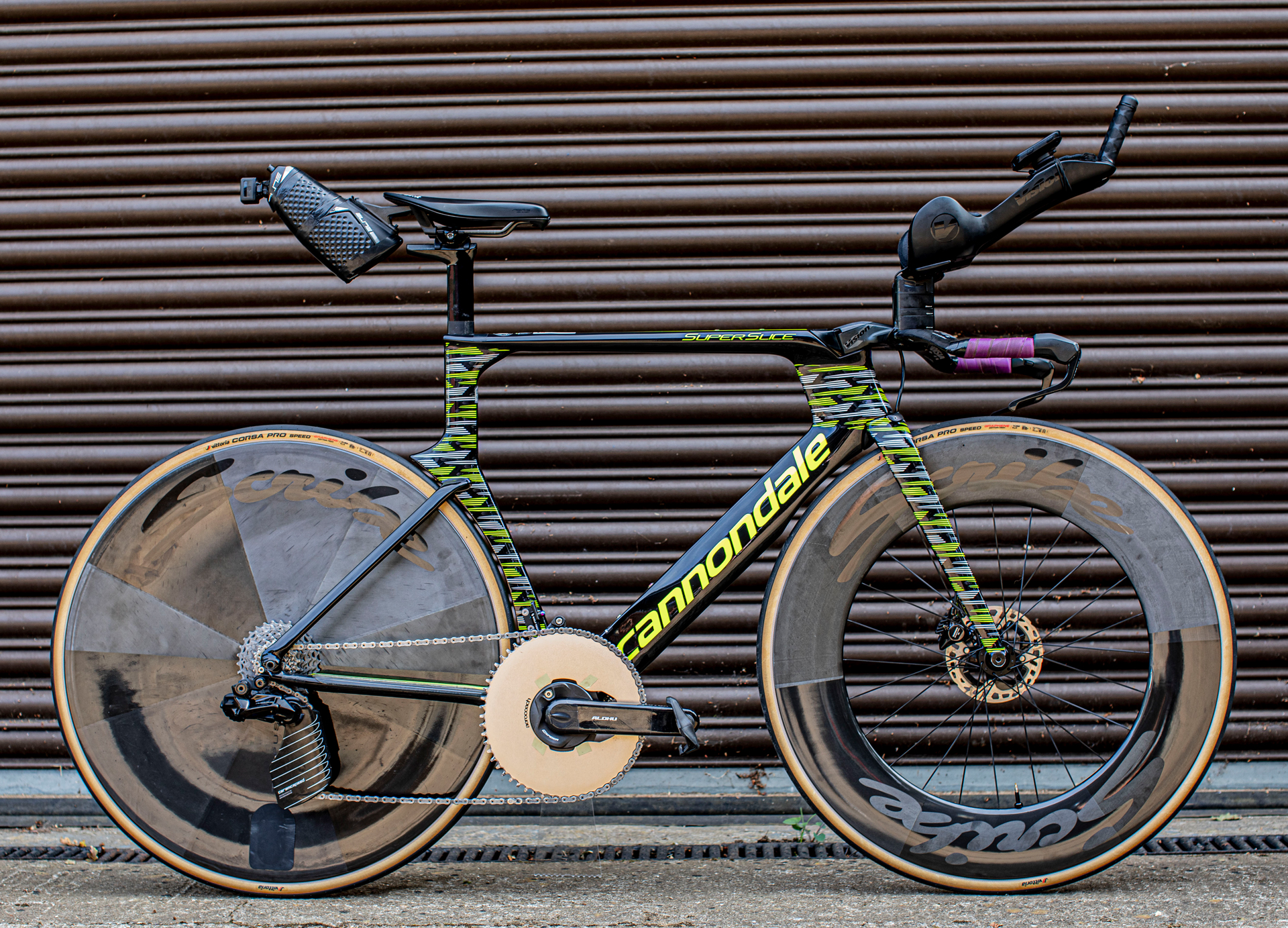 Scribe Tempus Disc/100 wheelset fitted to a Cannondale SuperSlice time trial bike