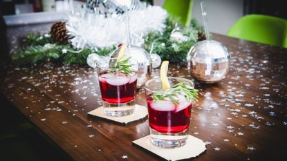 Still life of drinks on table at holiday party - stock photo