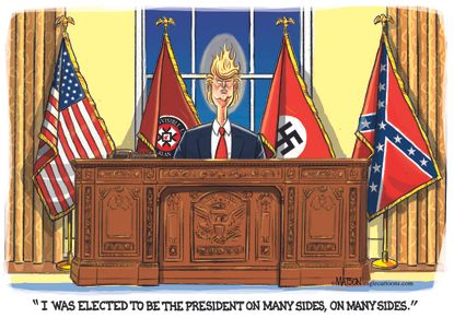 Political cartoon U.S. Trump on many sides Charlottesville response