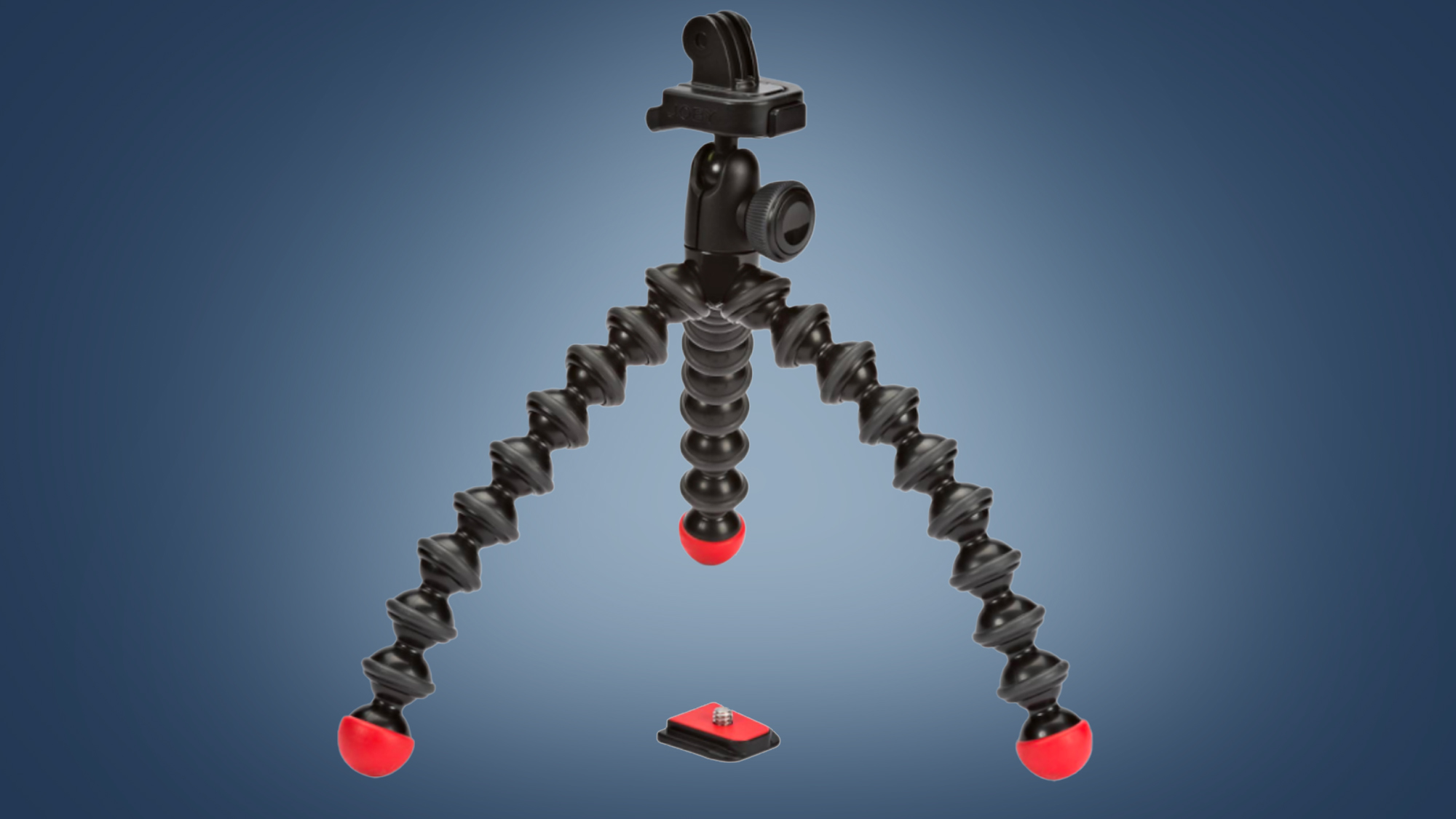 The Joby GorillaPod Action tripod on a blue background