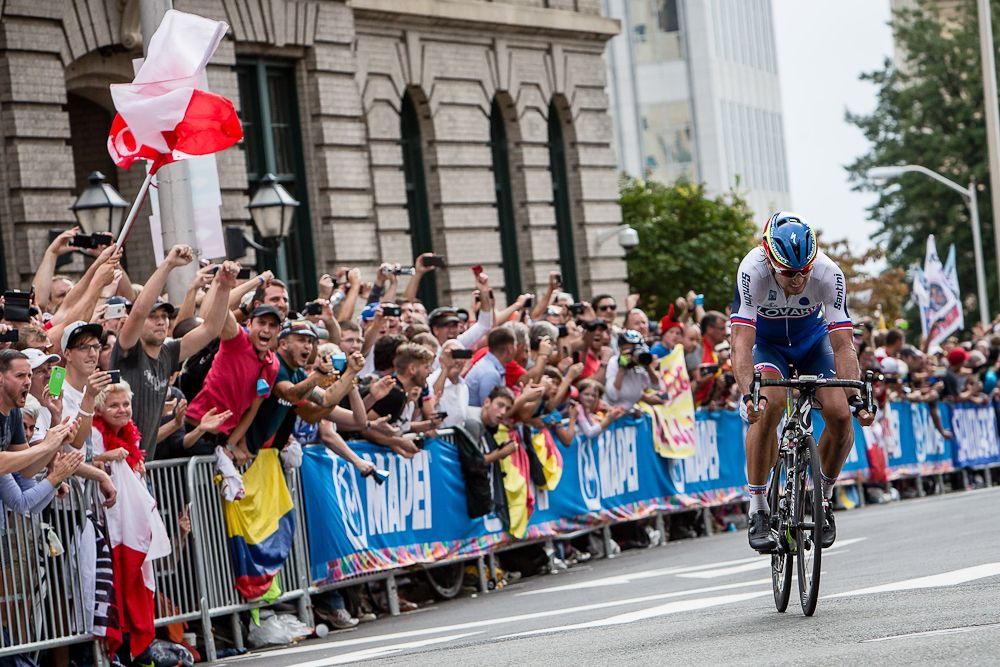 Peter Sagan solos toward the win at the World Championship Road Race in Richmond.