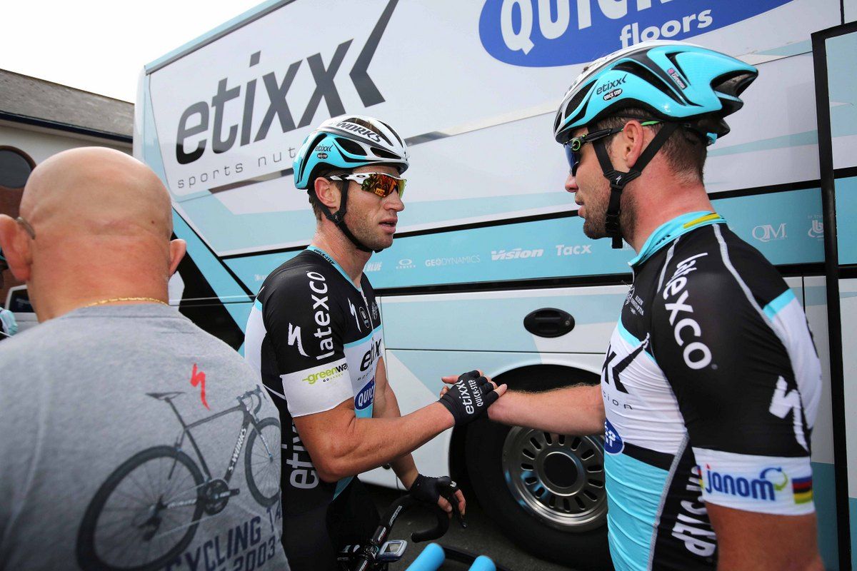 Mark Renshaw and Mark Cavendish post-stage