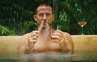 Channing Tatum in a hot tub vaping out of his nose in 'Blink Twice'