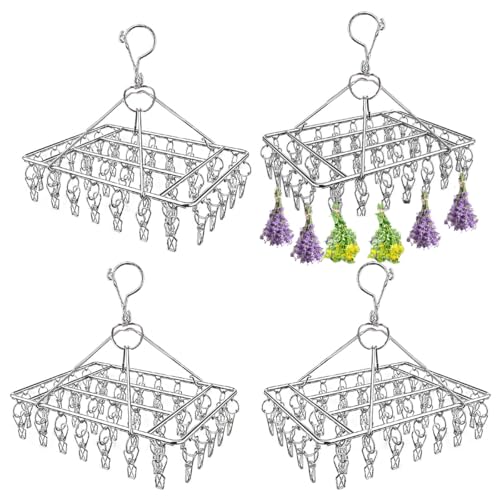 Jtuxcke 4 Pcs Hanging Herb Drying Rack for Herb Macrame Flower Drying Rack With 30 Stainless Clip Herb Dryer Hooks Space Saving Herb Dryer for Fresh and Aromatic Herbs