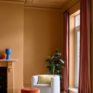 Benjamin Moore Harvest Moon used to colour drench a living room