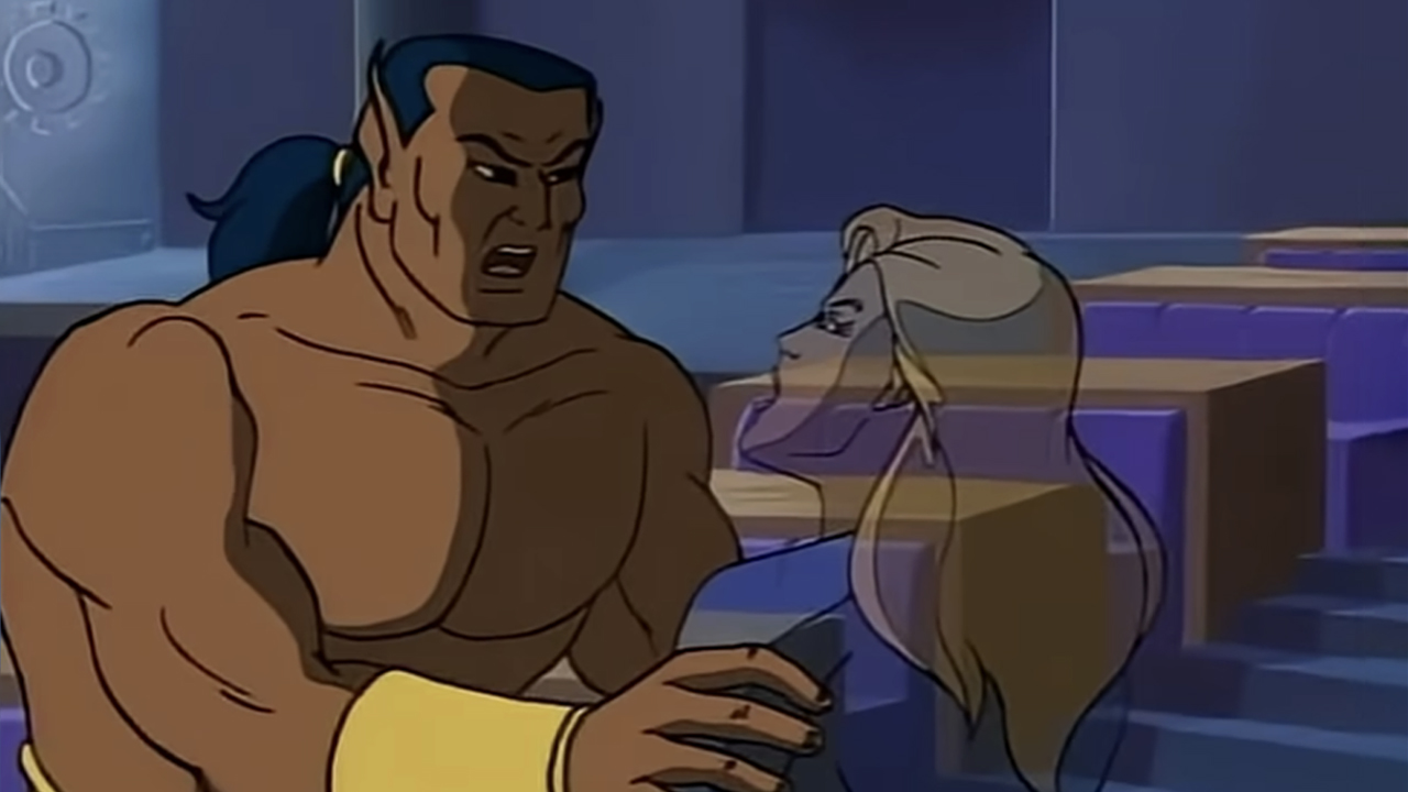 Namor grabs ahold of Sue Storm in the 1994 Fantastic Four: The Animated Series.