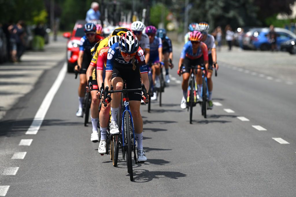 CANELLI ITALY JULY 05 Evita Muzic of France and Team FDJ Suez competes during the 34th Giro dItalia Donne 2023 Stage 6 a 1044km stage from Canelli to Canelli 315m UCIWWT on July 05 2023 in Canelli Italy Photo by Dario BelingheriGetty Images