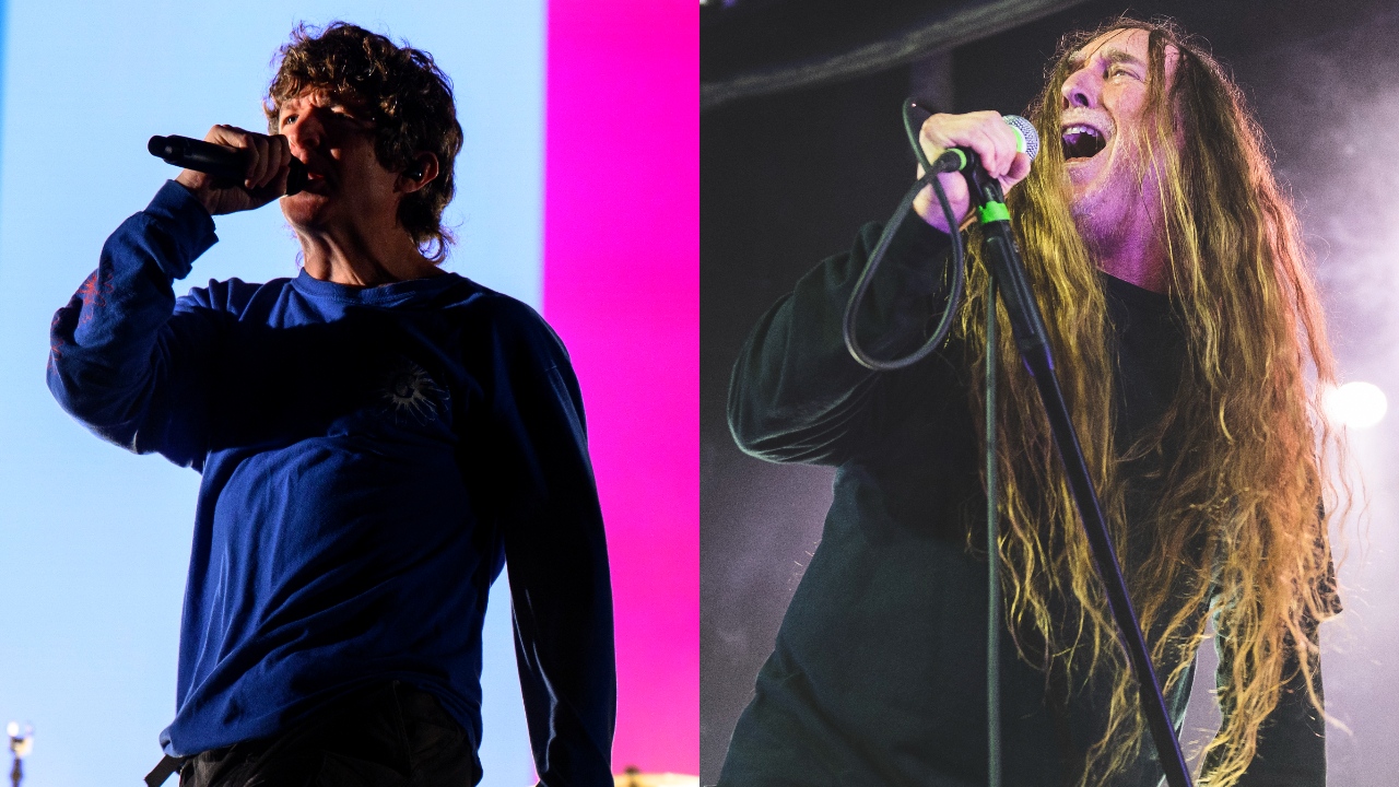 Turnstile onstage in 2026 and Obituary onstage in 2023