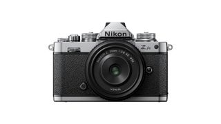 Nikon Z fc camera front view with lens attached