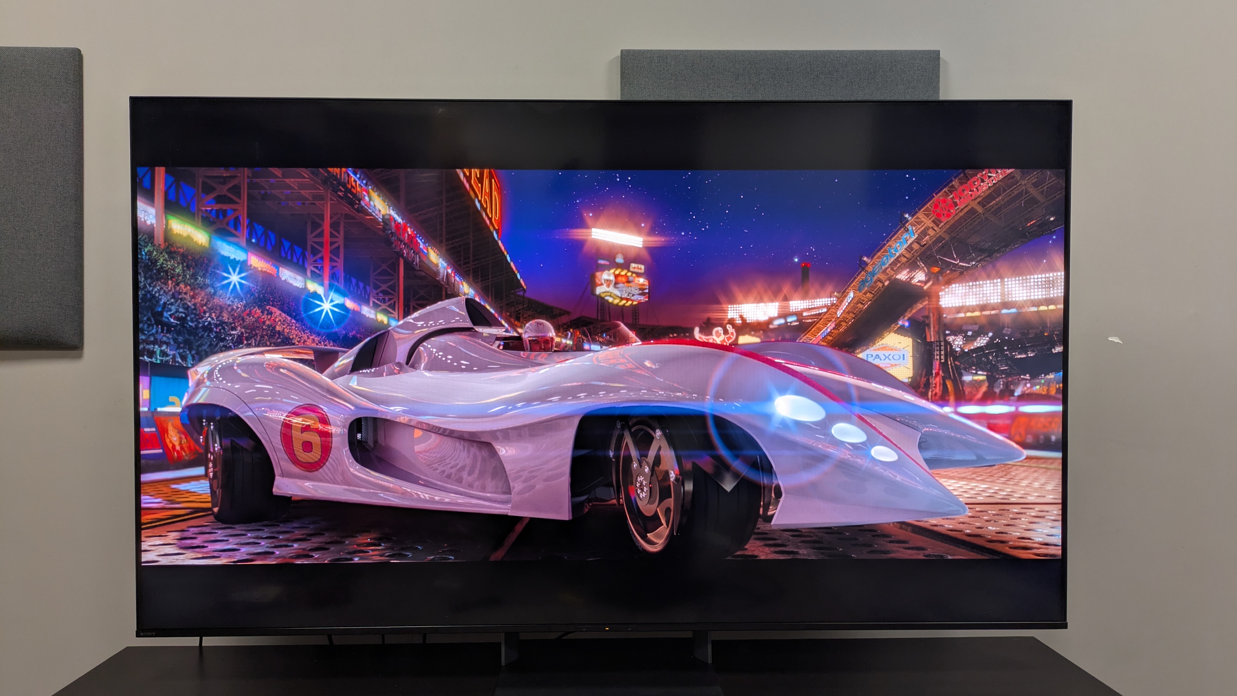 Sony Bravia 7 II with a shot of the Mach 5 from Speed Racer on screen