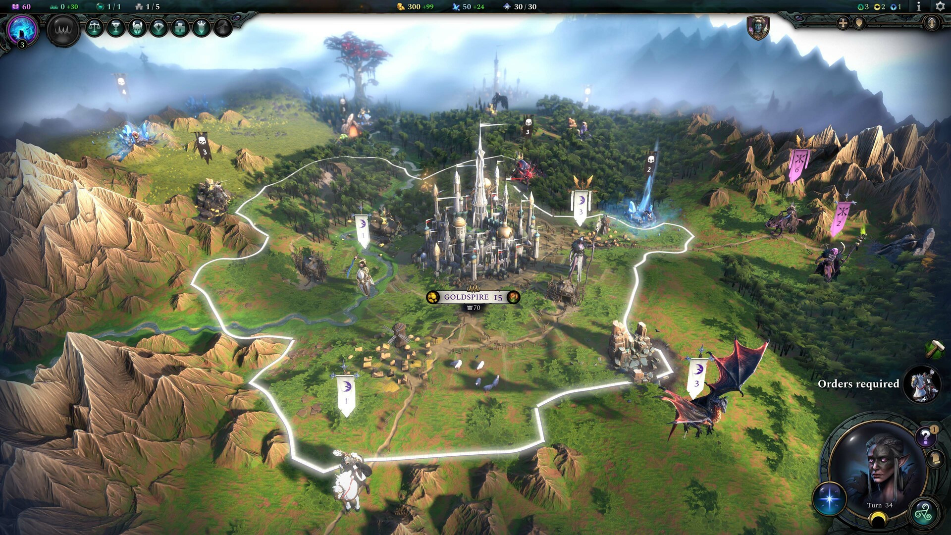 A screenshot of a fantasy map during the 4X game, Age of Wonders 4 from the Steam store page.