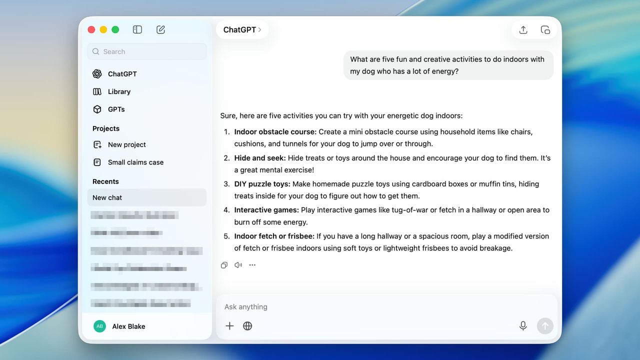 The ChatGPT Classic app running in macOS 26 Tahoe.