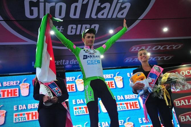 Giro d'Italia stage 4 winner Enrico Battaglin on the podium