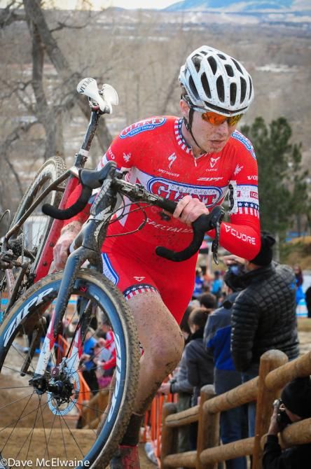 Logan Owen (California Giant Cycling) at the top of the stairs