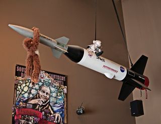 The Huntsville, Alabama, brewing company Straight to Ale incorporates spaceflight into the names of many of its beers. Its taproom has started to accumulate space-themed décor, such as the model rocket shown here.