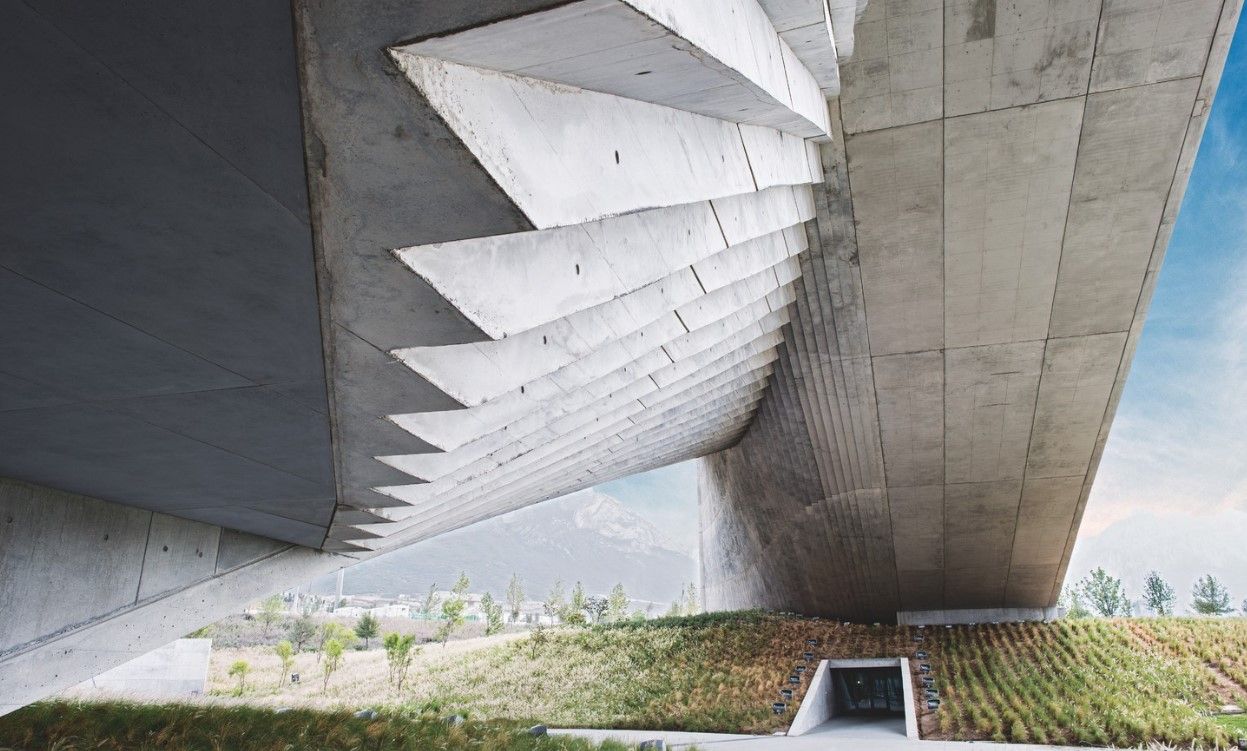 Monterrey university building by tadao ando, concrete underbelly with sculptural forms