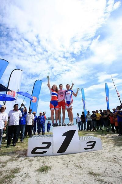 Lea Davison (Specialized) tops the final podium at the 2012 Langkawi International MTB Challenge