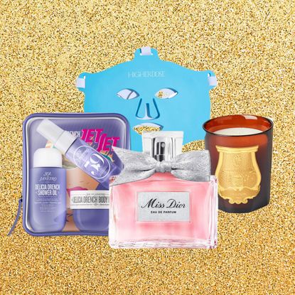 a collage of four luxury beauty products