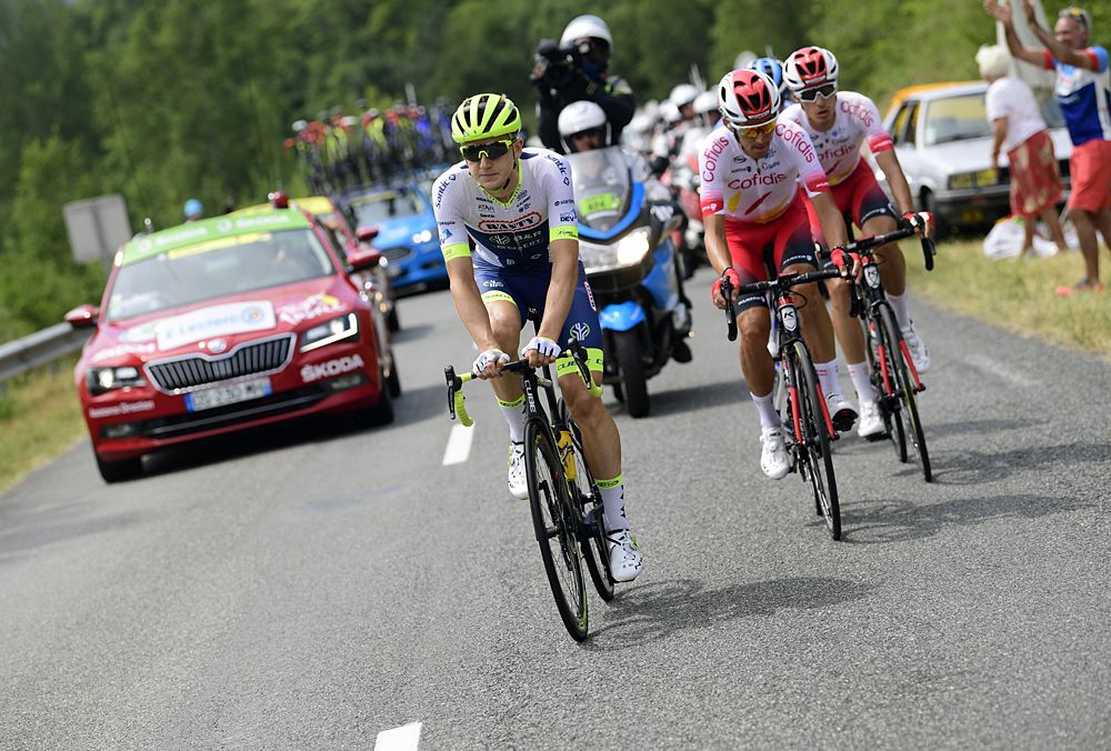 Tour de France stage 11 breakaway - Stephane Rossetto and Anthony Perez (Cofidis), Aime De Gendt (Wanty-Groupe Gobert) and Lilian Calmejane (Total Direct Energie)