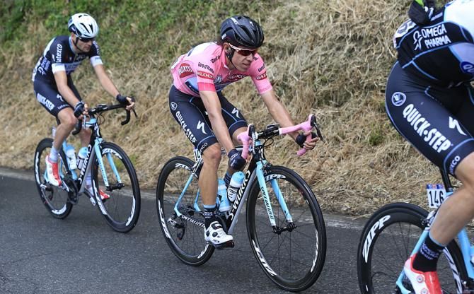 Rigoberto Uran (Omega Pharma-Quickstep) in the maglia rosa