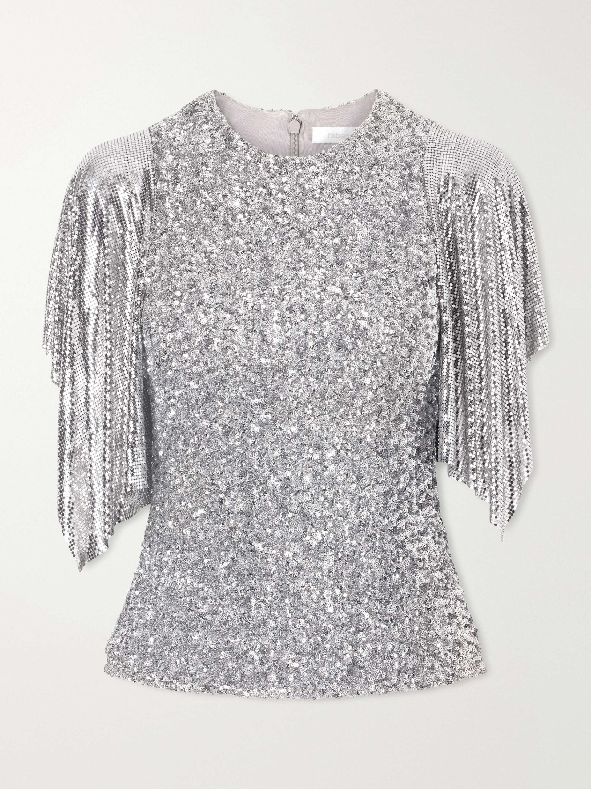 Chainmail-Trimmed Sequined Mesh Blouse