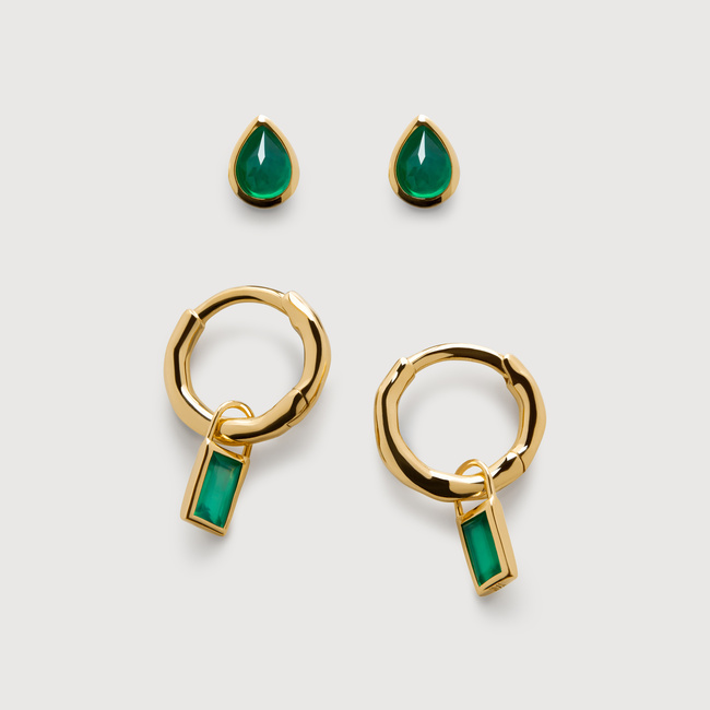Green Onyx Huggies and Studs Set