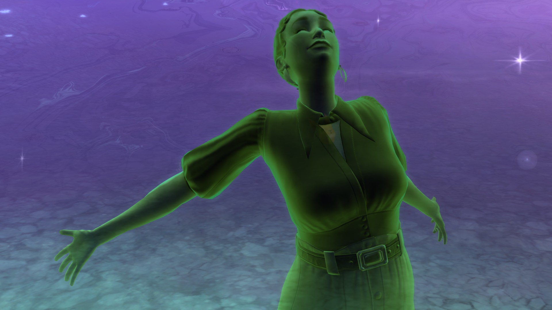 The Sims 4 Life &amp;amp; Death - A ghost sim spreads their arms with joy in the baleful bog