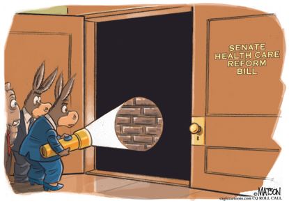 Political cartoon U.S. Senate healthcare reform AHCA secret wall