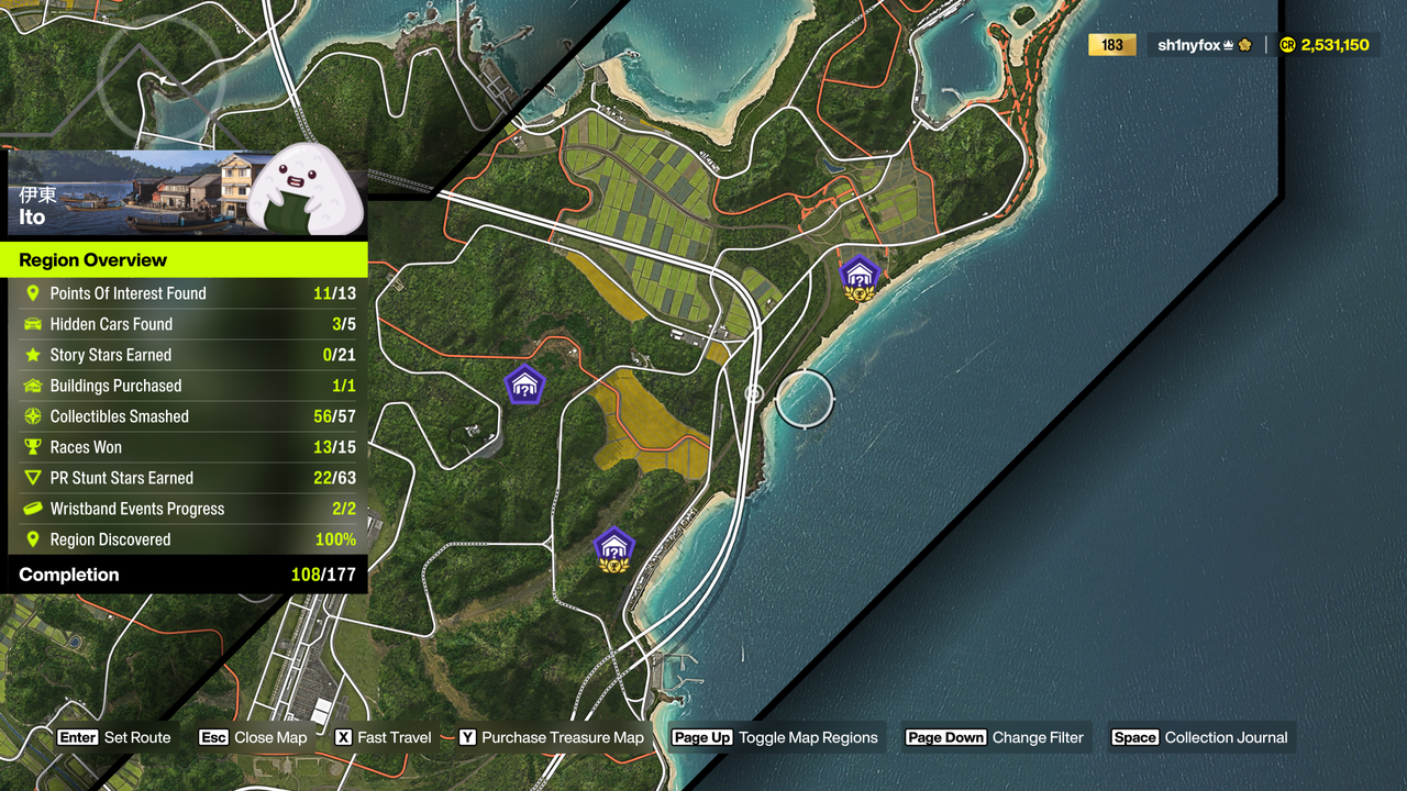 Map locations of Ito Region Barn Finds in Forza Horizon 6.