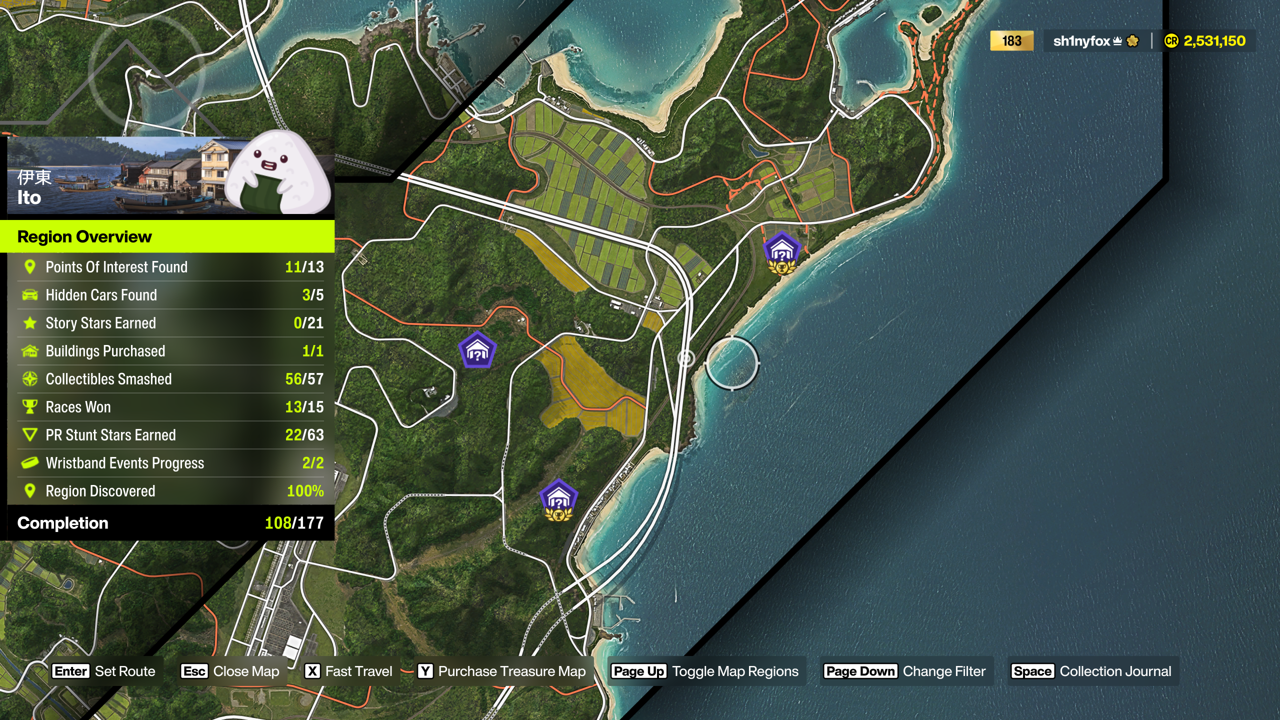 Map locations of Ito Region Barn Finds in Forza Horizon 6.