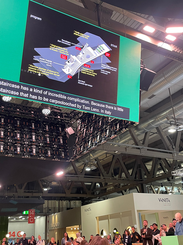 rem koolhaas doing a presentation at salone del mobile