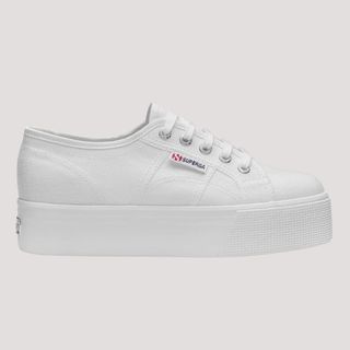 Flat lay image of superga trainers