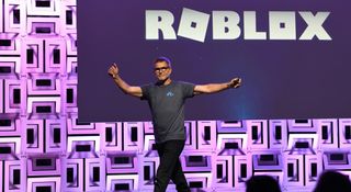 David Baszucki, founder and CEO of Roblox, presents at the Roblox Developer Conference.