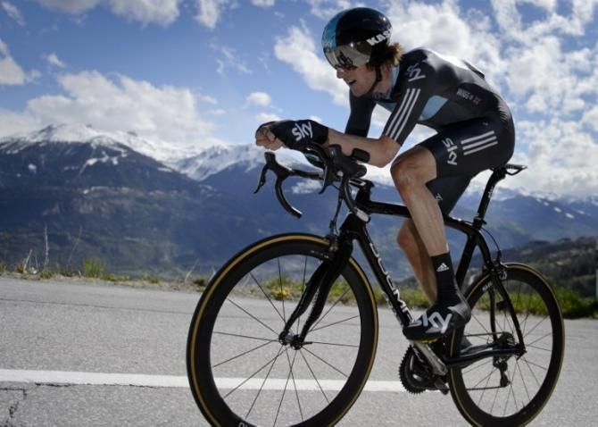 Bradley Wiggins (Sky) during the 16.5 km race against the clock at the final stage of the Tour de Romandie. He won the overall.