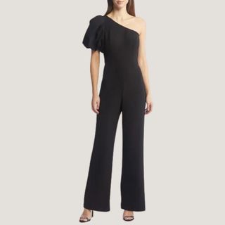 Eliza J one shoulder jumpsuit pictured on model