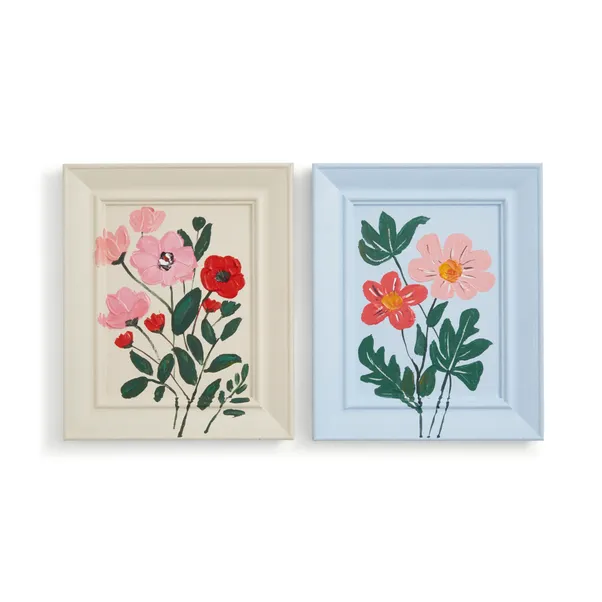 Dunelm, Set of 2 Hand Painted Flowers Wall Art