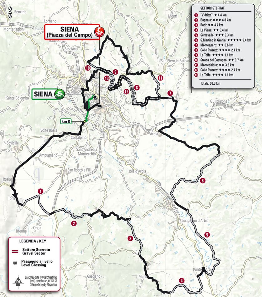 2025 route map for Strade Bianche Women