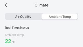 The real-time ambient temperature reading in the Dreo app