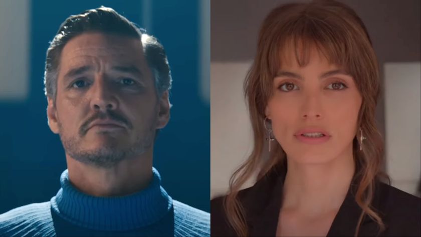 Pedro Pascal as Reed Richards in Fantastic Four and Lux Pascal posing in The Hollywood Reporter &quot;Get Intimate&quot; YouTube video