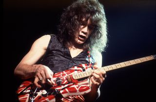 Eddie Van Halen performs onstage at the Aragon Ballroom, Chicago, Illinois, April 6, 1979