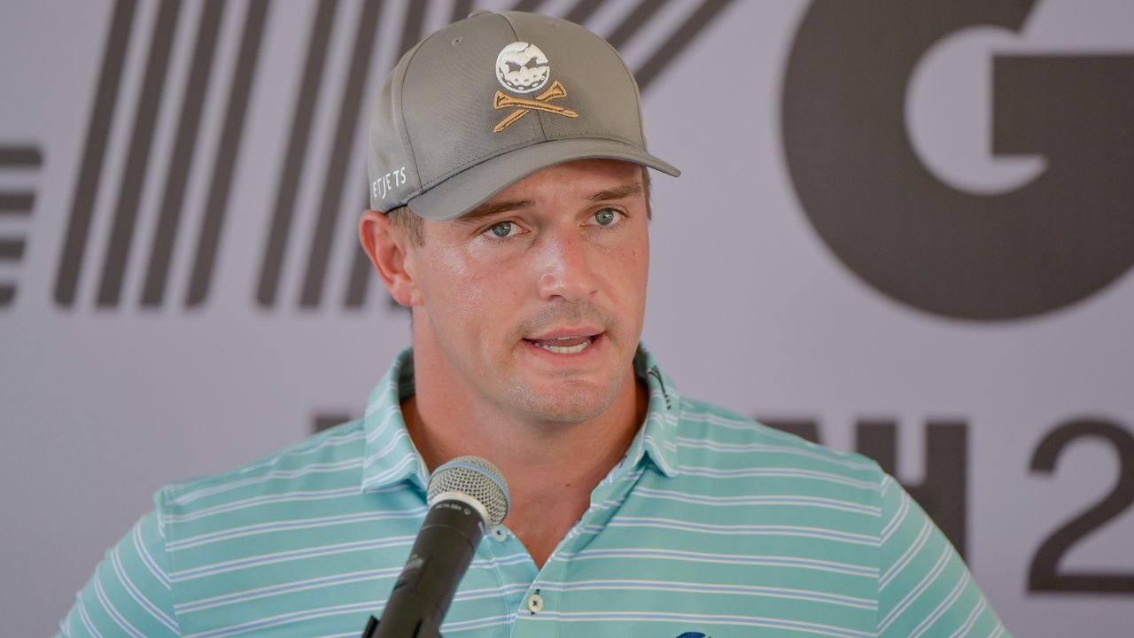 Bryson DeChambeau talks to the media ahead of the LIV Golf Jeddah tournament