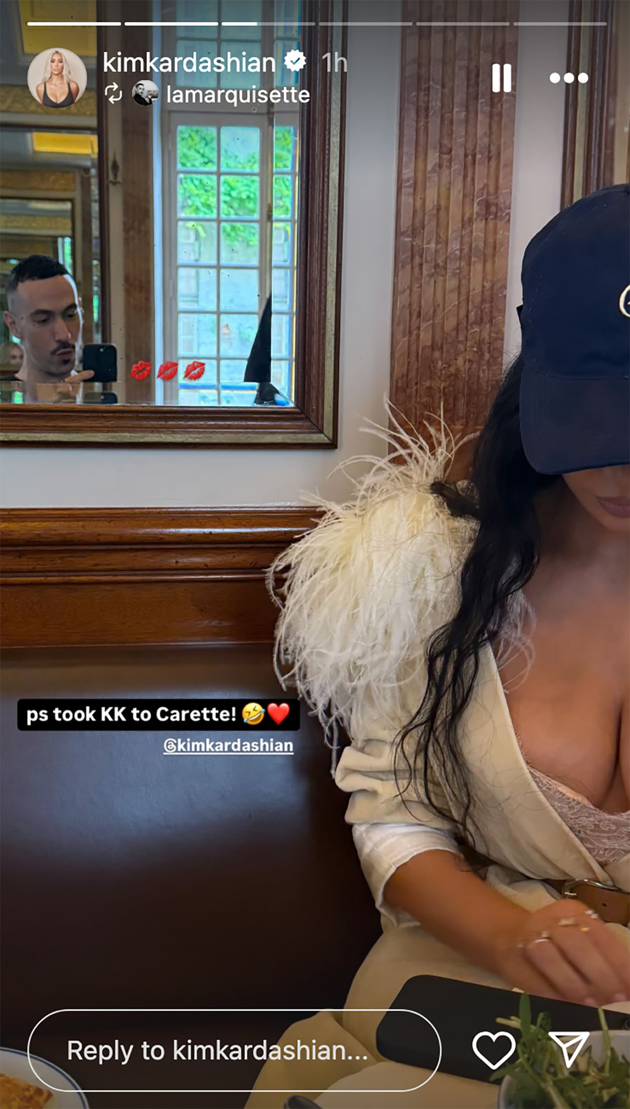 Kim Kardashian's Instagram Stories shows her visit to the French bakery Carette.
