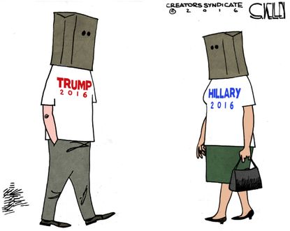 Political cartoon U.S. Donald Trump Hillary Clinton supporters