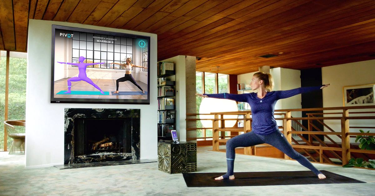 A woman doing yoga.