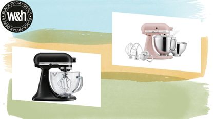 Two of the best KitchenAid Black Friday deals in 2023, on a colourful background.