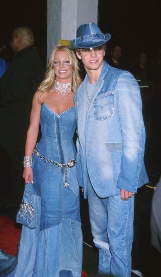 Britney Spears and Justin Timberlake in infamous denim outfits.