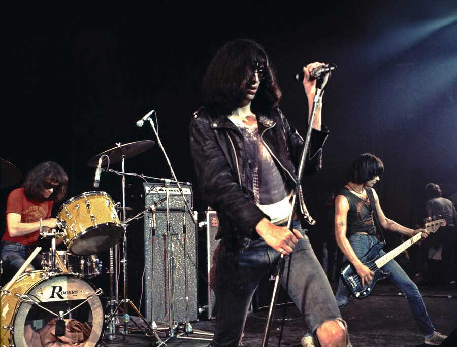 American punk band The Ramones perform live on stage at the Roundhouse in London on 4th July 1976